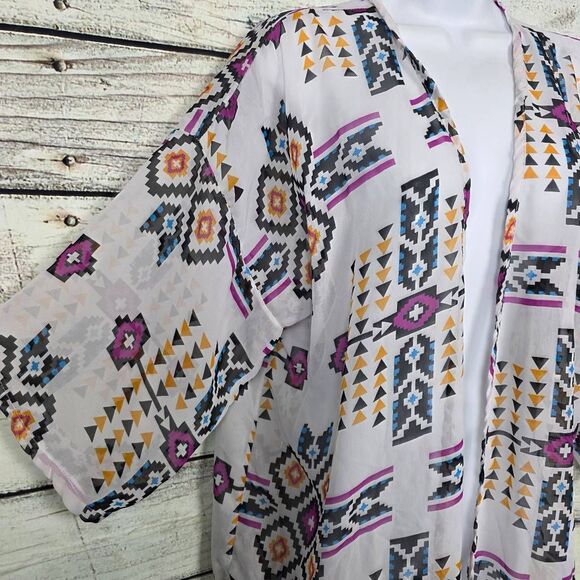 Tribal Print Open Front Kimono Lightweight Cover Up One Size - Picture 3 of 5